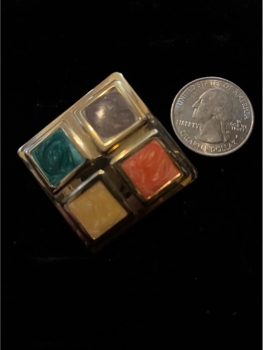 Vintage 1980s Retro Color Block Geometric Square Enamel Post Earrings Gold Tone